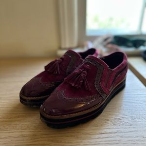 Dune London burgundy leather platform oxfords